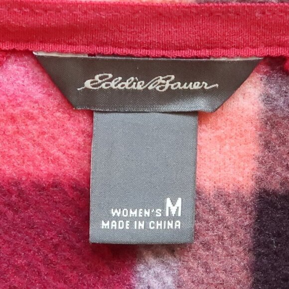 Eddie Bauer Red Plaid Ultra Soft Fleece 1/4 Zip Long Sleeve Pullover Top Medium - Picture 9 of 12